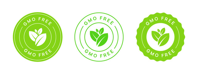 GMO free vector icon circle badge sign. Non Genetically modified organism emblem sticker. Organic food stamp. - obrazy, fototapety, plakaty