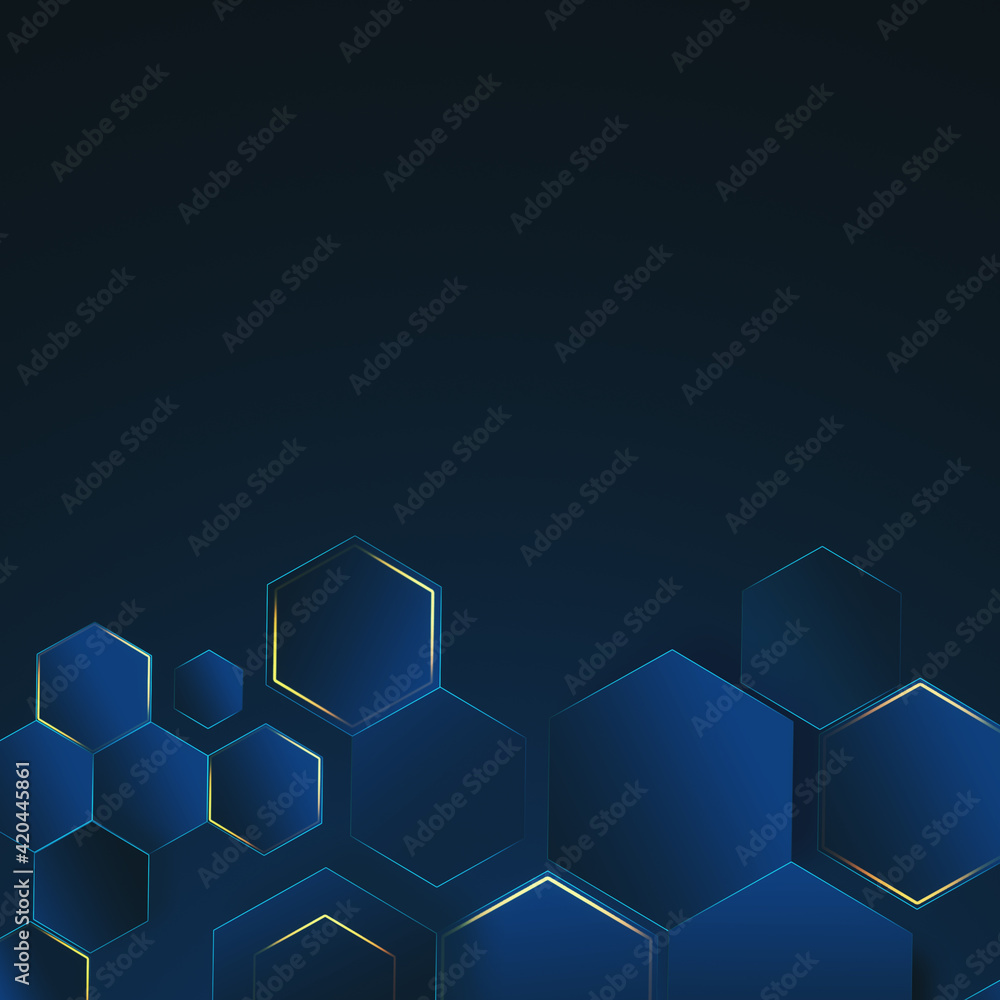 Poster Blue gradient hexagonal honeycomb under copyspace for your logo on dark backdrop