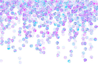 Violet spangles confetti placer vector illustration. Round glowing tinsel particles holiday glitter flatlay. Holiday confetti scatter shining texture.