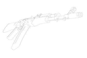 Kalashnikov assault rifle contour from black lines isolated on white background. Vector illustration