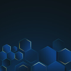 Blue gradient hexagonal honeycomb under copyspace for your logo on dark backdrop
