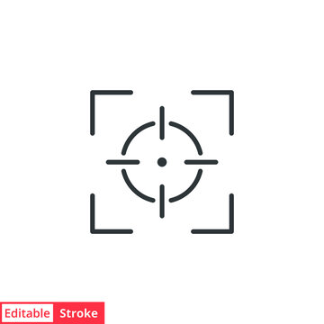 Camera focus frame line icon. Simple outline style. Cross, digital lens, photo, center, goal, target concept symbol design. Vector illustration isolated on white background. Editable stroke EPS 10.