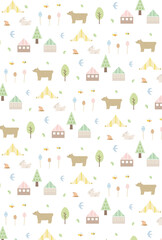 春 自然 動物 北欧風 シームレス パターン 背景 イラスト素材 Animal Wall Mural Anim Senryu