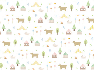 春 自然 動物 北欧風 シームレス パターン 背景 イラスト素材 Wall Mural Senryu