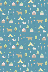 春 自然 動物 北欧風 シームレス パターン 背景 イラスト素材 Wall Mural Senryu