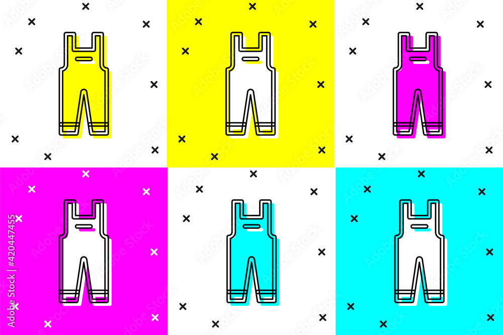 Poster set work overalls icon isolated on color background. vector