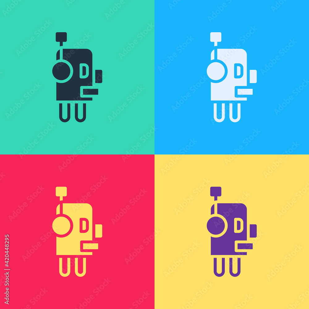 Poster pop art robot icon isolated on color background. artificial intelligence, machine learning, cloud co