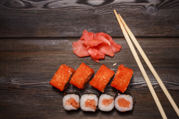 sushi chopsticks rolls ginger delicacy traditional japanese cuisine