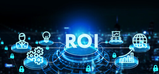 Business, Technology, Internet and network concept. ROI Return on Investment Finance Profit Success.