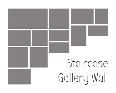 Template collage frames for staircase gallery wall. Vector mockup of mosaic grid of photo or illustration for moodboard isolated on white background