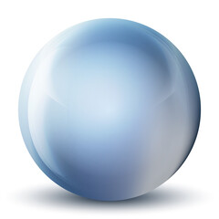 Glass blue ball or precious pearl. Glossy realistic ball, 3D abstract vector illustration highlighted on a white background. Big metal bubble with shadow.