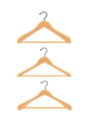 Wooden clothes hanger. Clothes hanger on a white background. 3 types of hangers. Vector flat illustration