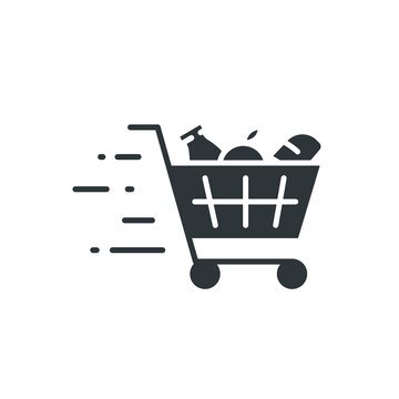 Shopping cart glyph icon. Simple solid style. Food and fruit full product cart, supermarket, basket checkout concept. Vector illustration isolated on white background. EPS 10.