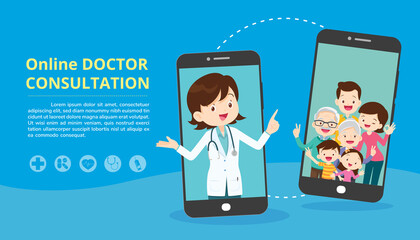 doctor on the phone screen with family