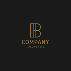 Simple and minimalist gold line art letter B monogram initial logo in black background