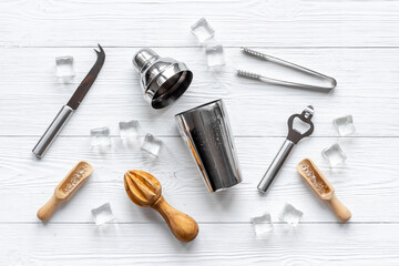 Bar tools and utensils for cocktail - with shaker, strainer and ice
