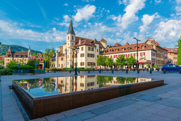 Beautiful square in the Annecy town. - obrazy, fototapety, plakaty