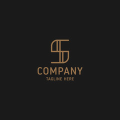 Simple and minimalist gold line art letter S monogram initial logo in black background