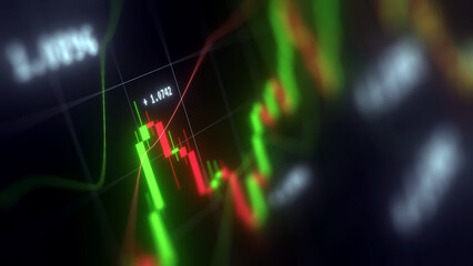 Business investment finance analysis data statistics digital stock market exchange forex trading graph chart financial candlestick indicator screen board abstract graphic design background. 3d render.