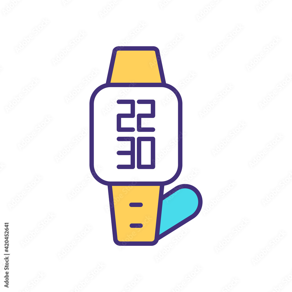 Poster wristwatch rgb color icon. time measurement. wearable computing device. smart watch assortment. acce