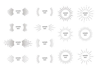 あしらい　太陽線　集中線　太陽光　円形　見出し　フレーム　サンバースト　イラスト　セット