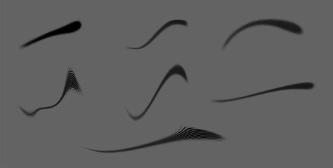 Set of vector isolated brushes on a white background in the form of a wave. Repeating black stripes, design element