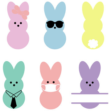 set 6 peeps and monogram of easter bunny,Marshmallow Bunnies.
