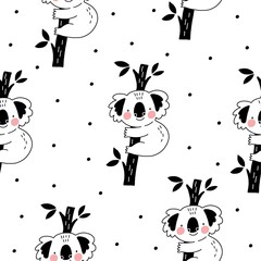 Cute Seamless pattern with Koala in scandinavian style. Boho vector print for baby  with Koala. © NadezdaBarkova
