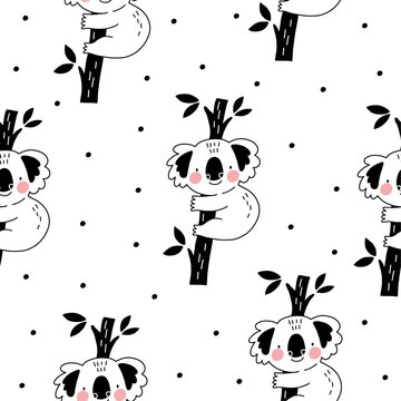 Cute Seamless pattern with Koala in scandinavian style. Boho vector print for baby  with Koala.