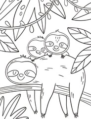 Coloring page with cute Sloth - Unicorn. Monochrome vector illustration with sloth unicorn © NadezdaBarkova