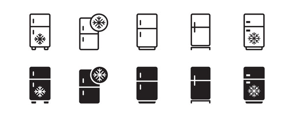 Refrigerator, icebox, freezer, fridge icon set. Vector graphic illustration. Suitable for website design, logo, app, template, and ui. 