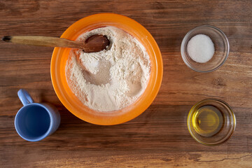 Making bread on a wooden board