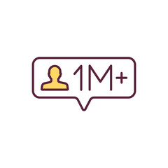 Mega influencer RGB color icon. Posting quality content. 1M followers on social media channel. Singer, actor, music band. Well-known celebrity. Activist, business leader. Isolated vector illustration