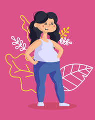 Fat girl standing, flat illustration