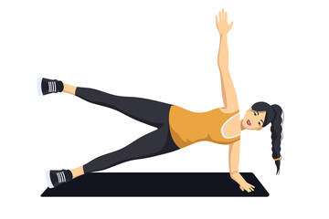 The girl performs the exercise side plank