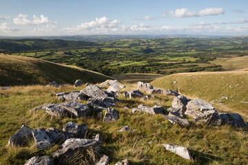 Obraz premium View from side of Black Mountain towards Capel Gwynfe, Brecon Beacons National Park, Carmarthenshire, Wales, United Kingdom, Europe