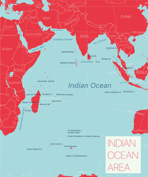 Indian ocean region detailed editable map