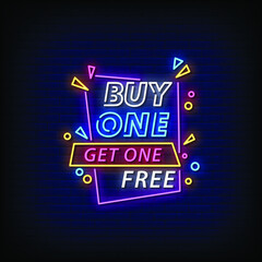 Buy One Get One Free Neon Signs Style Text Vector