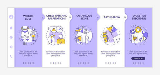 Post-covid health effects onboarding vector template. Signs of coronavirus infection. Impact of illness. Responsive mobile website with icons. Webpage walkthrough step screens. RGB color concept