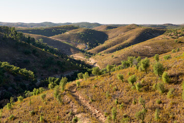 Rolling hills landscape of northeastern Algarve, near Alcaria Alta, Algarve, Portugal, Europe