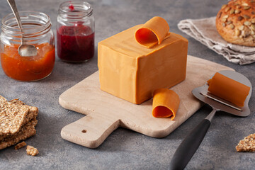 Norwegian brunost traditional brown cheese