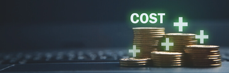 Cost with a plus symbols and coins.