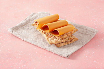 crispbread with Norwegian brunost traditional brown cheese