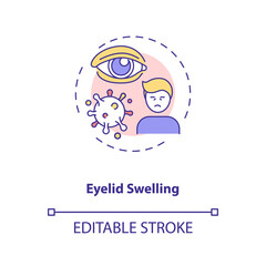 Eyelid swelling concept icon. Emergency eye exam reasons. Infection and trauma results for body organs idea thin line illustration. Vector isolated outline RGB color drawing. Editable stroke