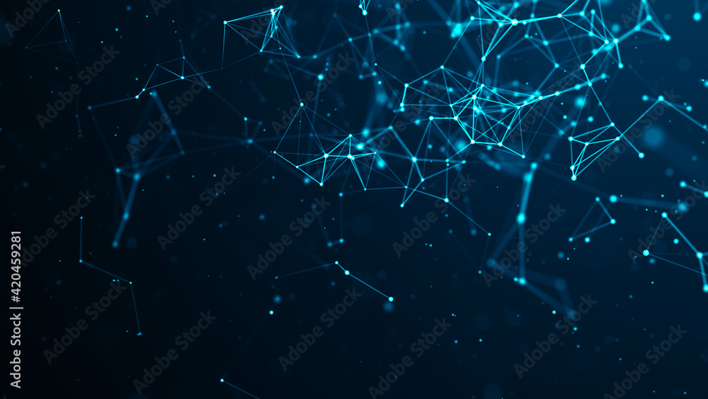 Poster network connection structure. abstract background with moving dots and lines. futuristic illustratio