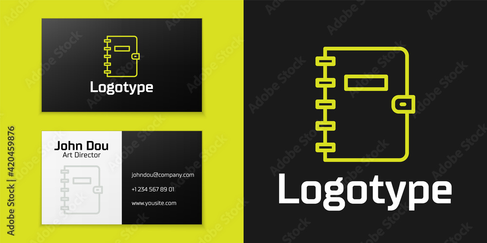 Poster logotype line notebook icon isolated on black background. spiral notepad icon. school notebook. writ