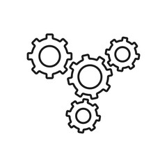 Teamwork gears related vector linear icon. Synergy, collaboration, research. Editable stroke