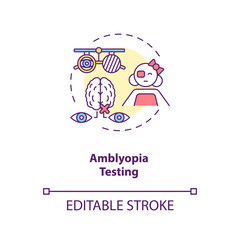 Amblyopia testing concept icon. Eye screening for children. Most common cause of children vision loss idea thin line illustration. Vector isolated outline RGB color drawing. Editable stroke