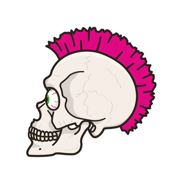 Skull with mohawk hairstyle cartoon isolated vector illustration for Punk for A Day day on October 25