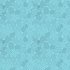 Seamless easter egg pattern. Black vector pattern on a blue background. Easter hand drawn illustration.